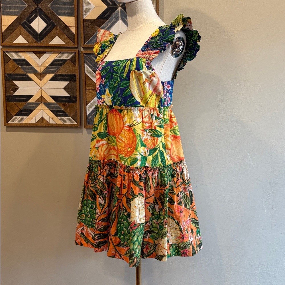 FARM Rio Caipirinha Mini Dress Tropical Print Ruffle Tiered Sundress size Small - Picture 4 of 13